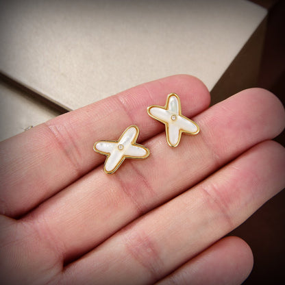 [Everoly JW]JEUX DE WHITE MOP GOLD DIAMOND EARRINGS