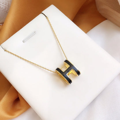 [Everoly JW]HM CLIC BLACK ENAMEL GOLD NECKLACE