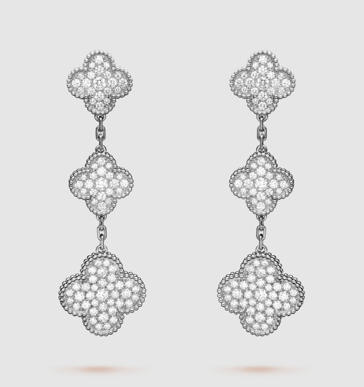 [Everoly JW]CLOVER 3 MOTIF DIAMOND SILVER DROP EARRINGS