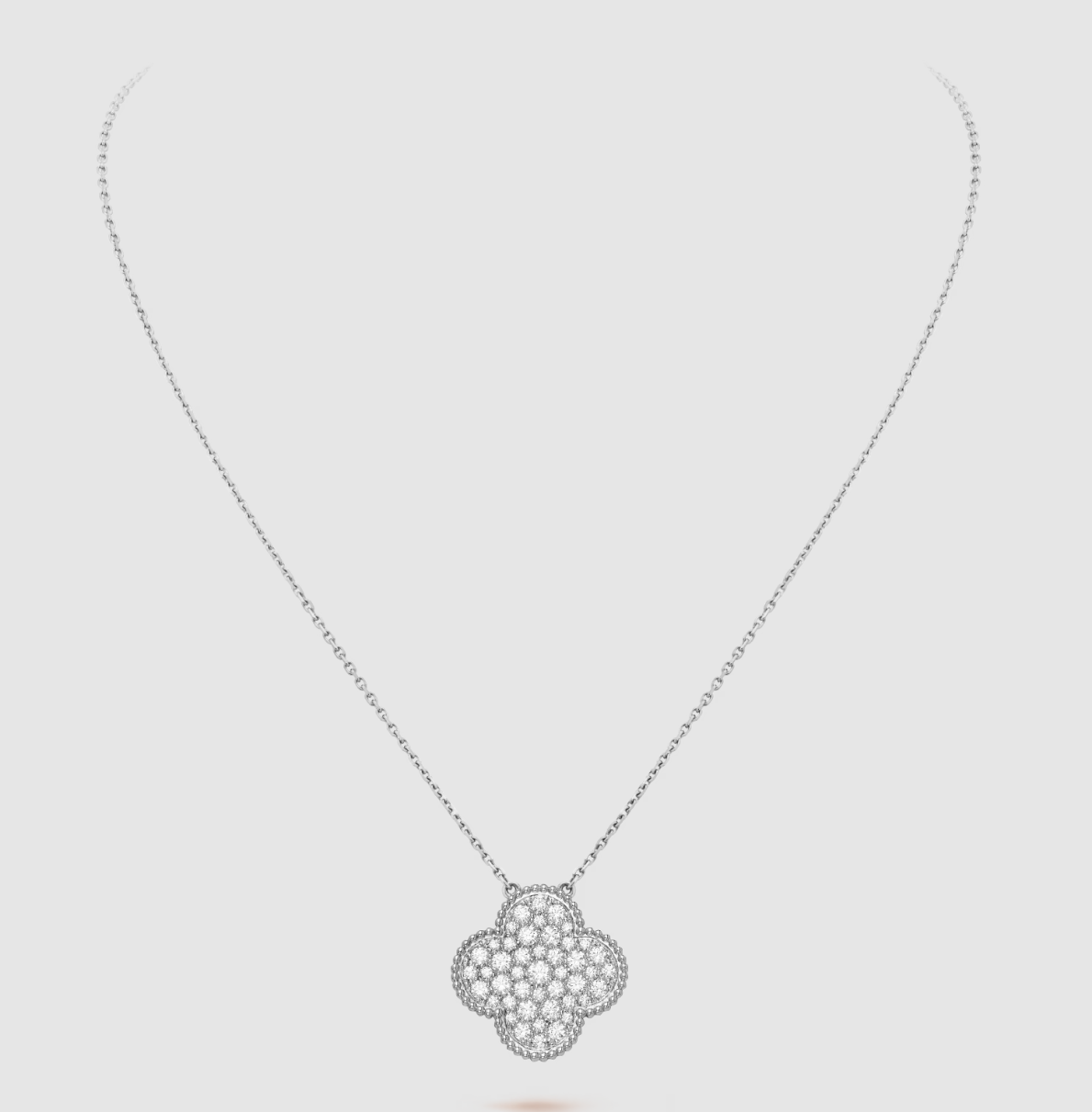 [Everoly JW]CLOVER 25MM LARGE PENDANT DIAMOND PAVED SILVER NECKLACE