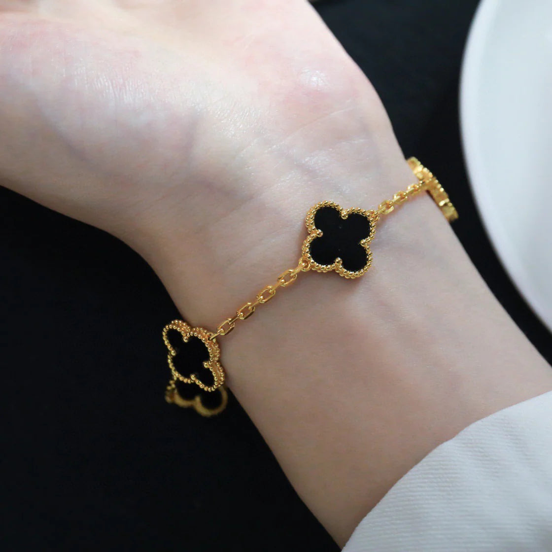 [Everoly JW]CLOVER  5 MOTIFS BLACK ONYX BRACELET