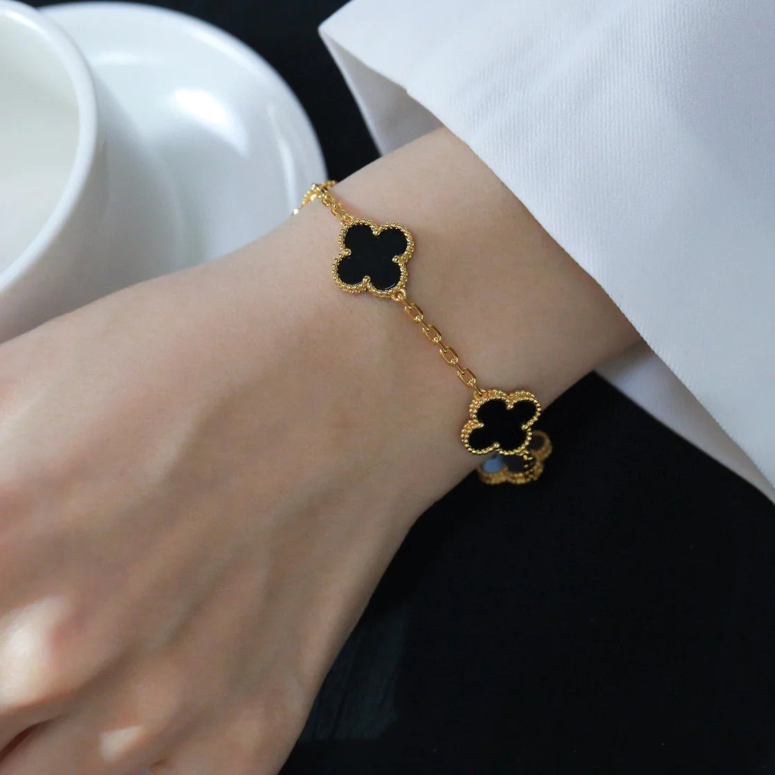 [Everoly JW]CLOVER  5 MOTIFS BLACK ONYX BRACELET
