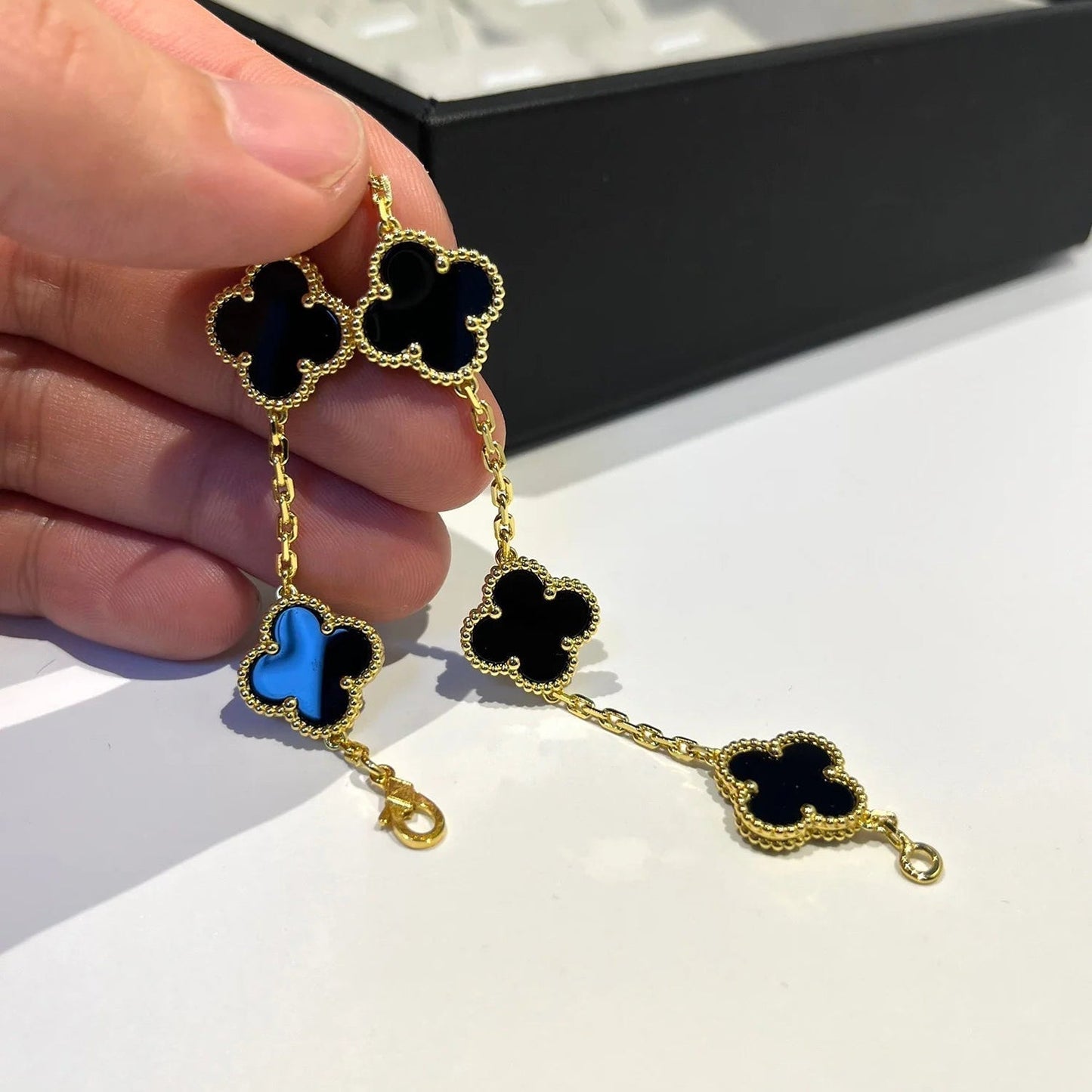 [Everoly JW]CLOVER  5 MOTIFS BLACK ONYX BRACELET