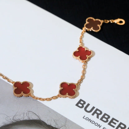 [Everoly JW]CLOVER 5 MOTIFS RED AGATE  BRACELET