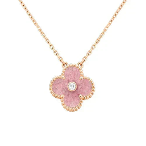 [Everoly JW]CLOVER 15MM DIAMOND RHODONITE NECKLACE