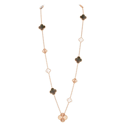 [Everoly JW]DETACHABLE CLOVER 15(11+4) FLOWER ROSE GOLD NECKLACE SET
