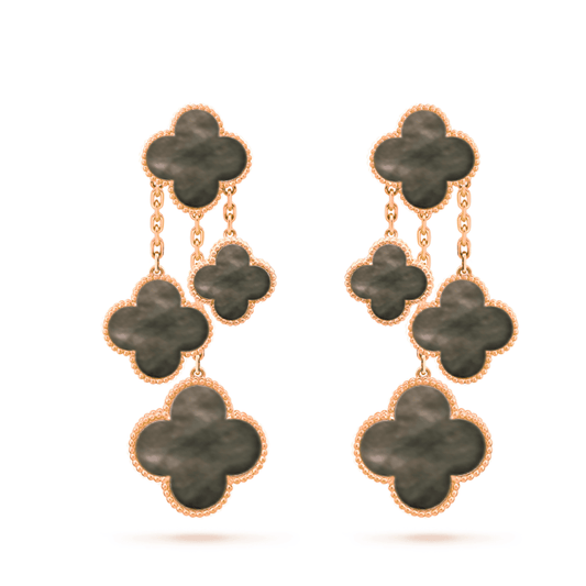 [Everoly JW]CLOVER EARRINGS DARK MOP 4 MOTIFS ROSE GOLD