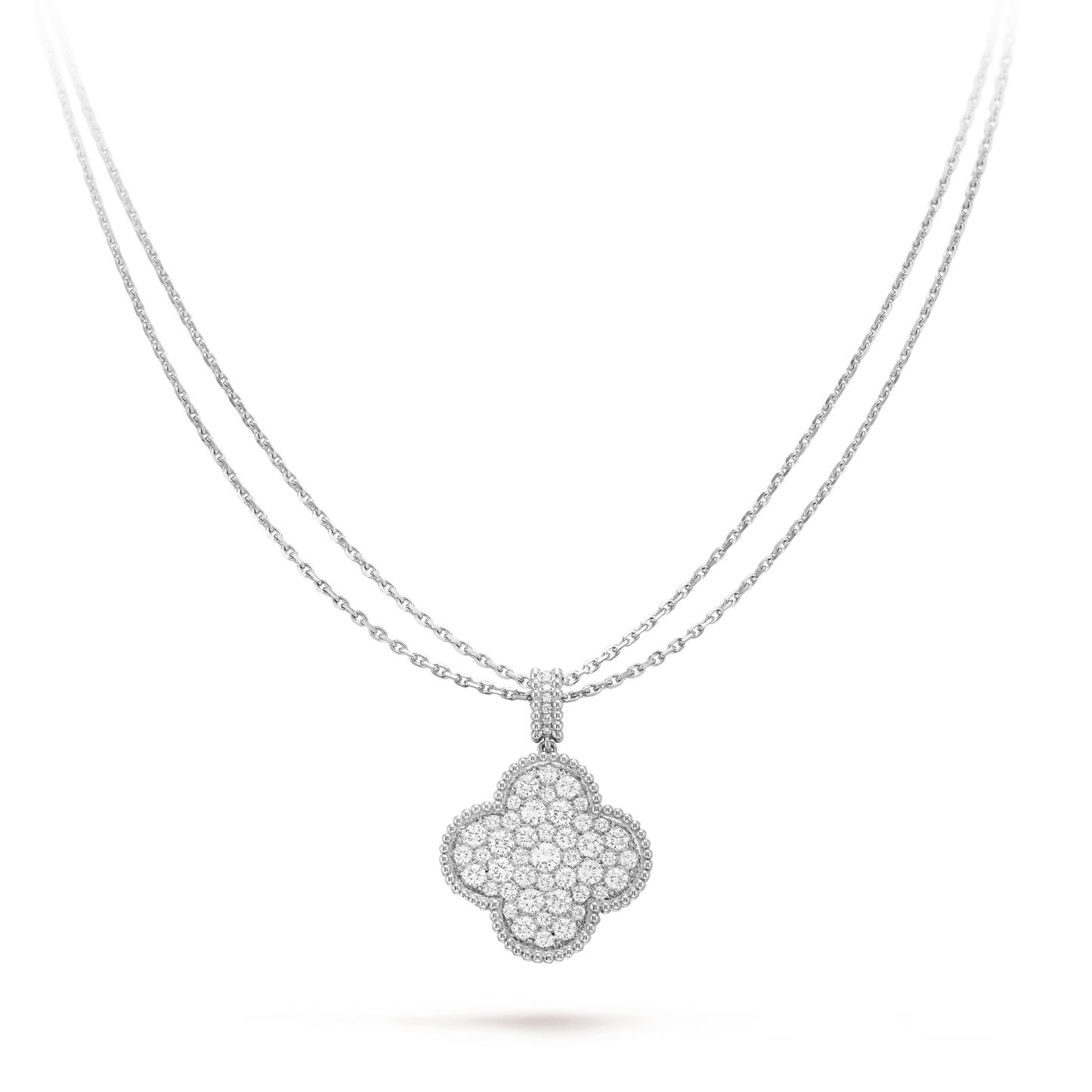 [Everoly JW]CLOVER 25MM SILVER FULL DIAMOND BIG CLOVER NECKLACE