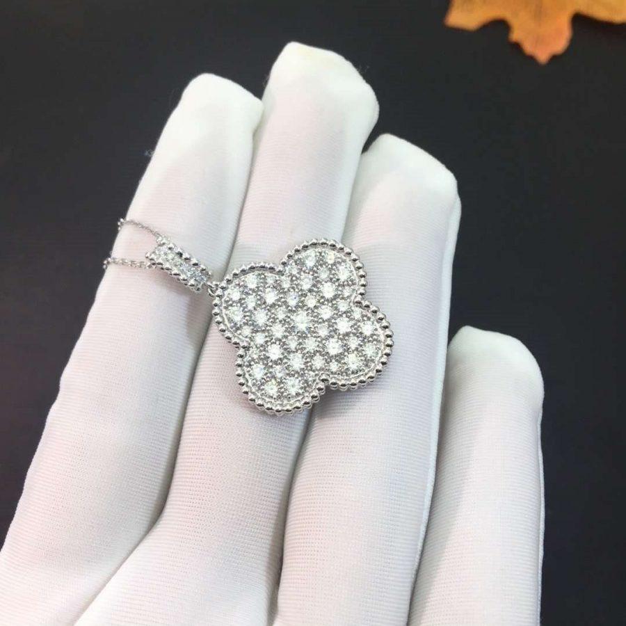 [Everoly JW]CLOVER 25MM SILVER FULL DIAMOND BIG CLOVER NECKLACE