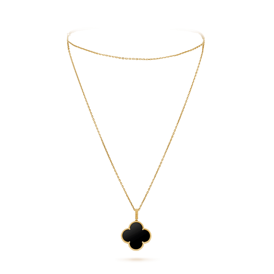 [Everoly JW]CLOVER 25MM GOLD ONYX BIG CLOVER NECKLACE