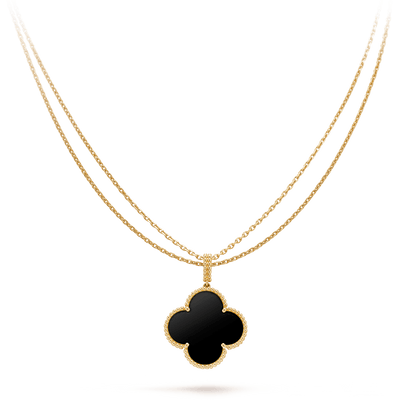 [Everoly JW]CLOVER 25MM GOLD ONYX BIG CLOVER NECKLACE