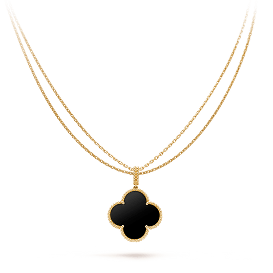 [Everoly JW]CLOVER 25MM GOLD ONYX BIG CLOVER NECKLACE