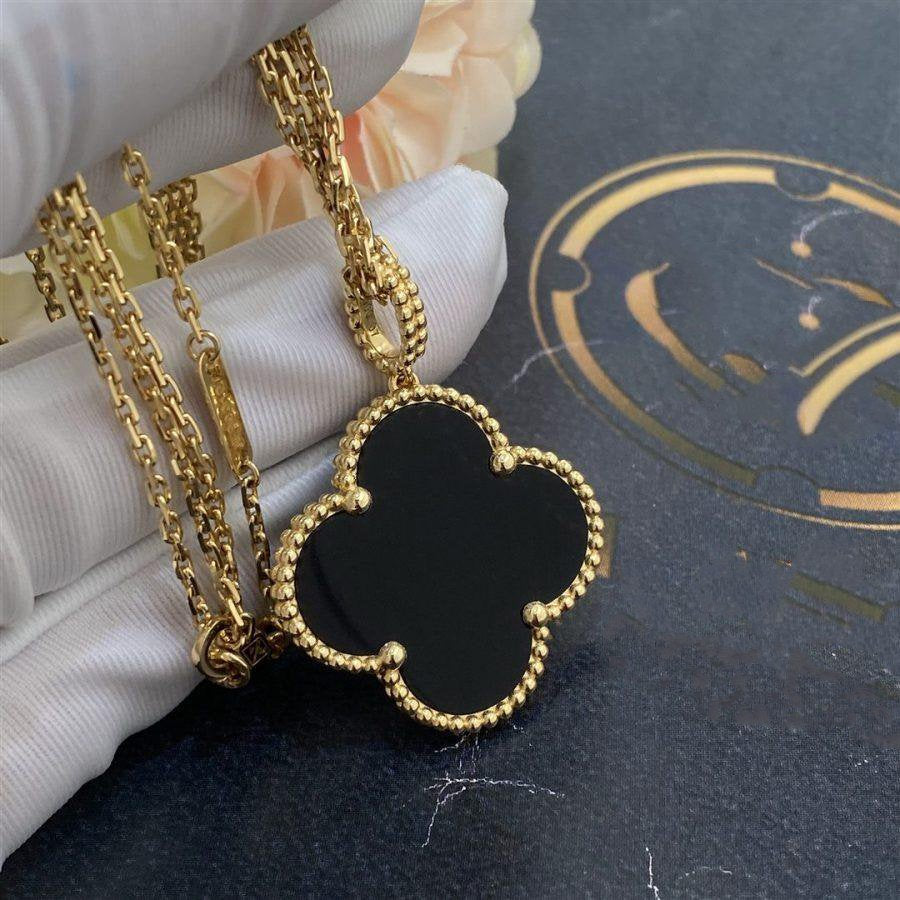 [Everoly JW]CLOVER 25MM GOLD ONYX BIG CLOVER NECKLACE