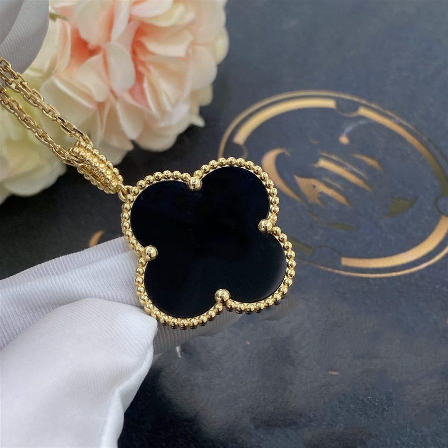 [Everoly JW]CLOVER 25MM GOLD ONYX BIG CLOVER NECKLACE