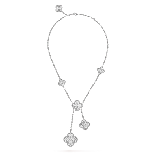 [Everoly JW]CLOVER 5 MOTIFS SILVER DIAMONDS NECKLACE