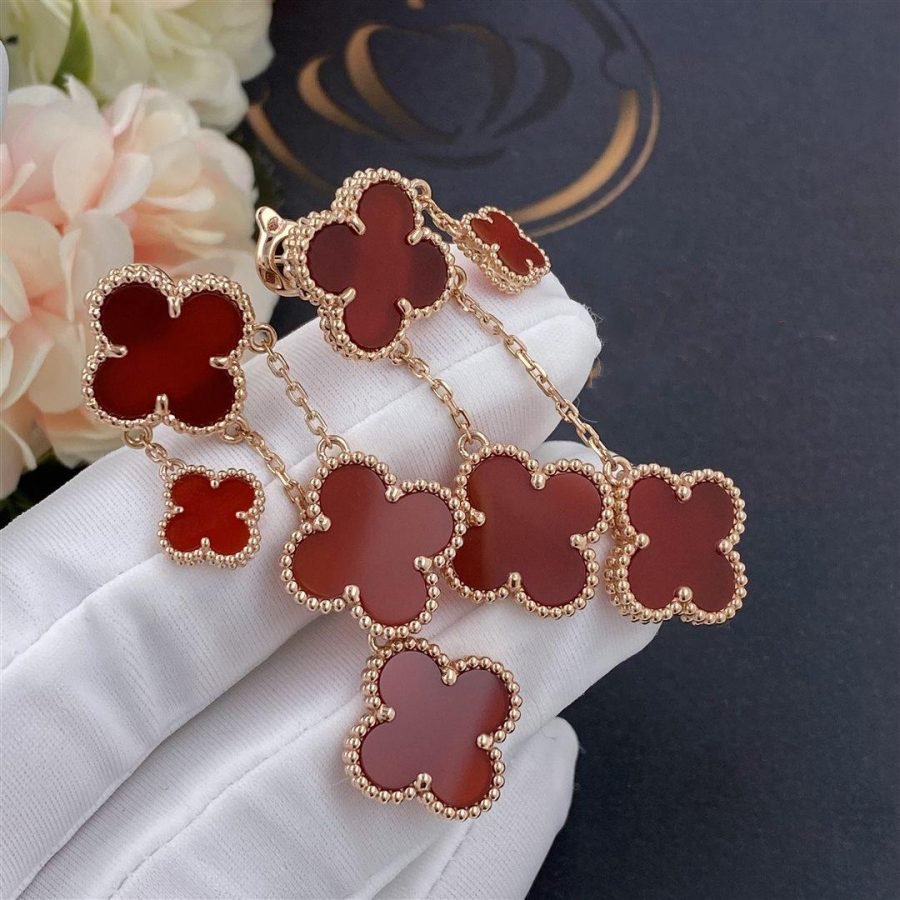 [Everoly JW]CLOVER EARRINGS CARNELIAN 4 MOTIFS PINK GOLD