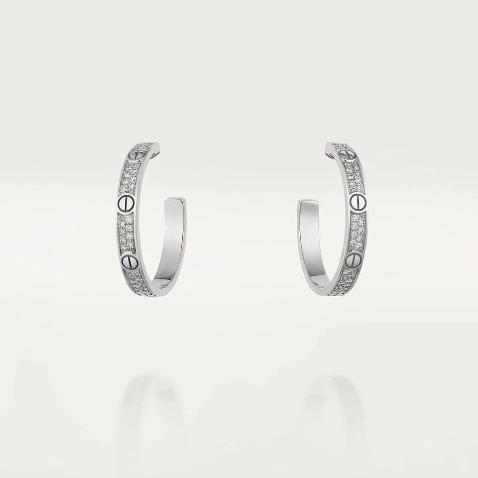 [Everoly JW]LOVE DIAMOND SILVER HOOP EARRINGS