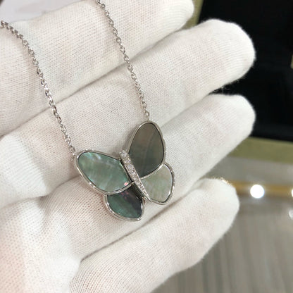 [Everoly JW]LARGE BUTTERFLY SILVER PENDANT DIAMOND NECKLACE