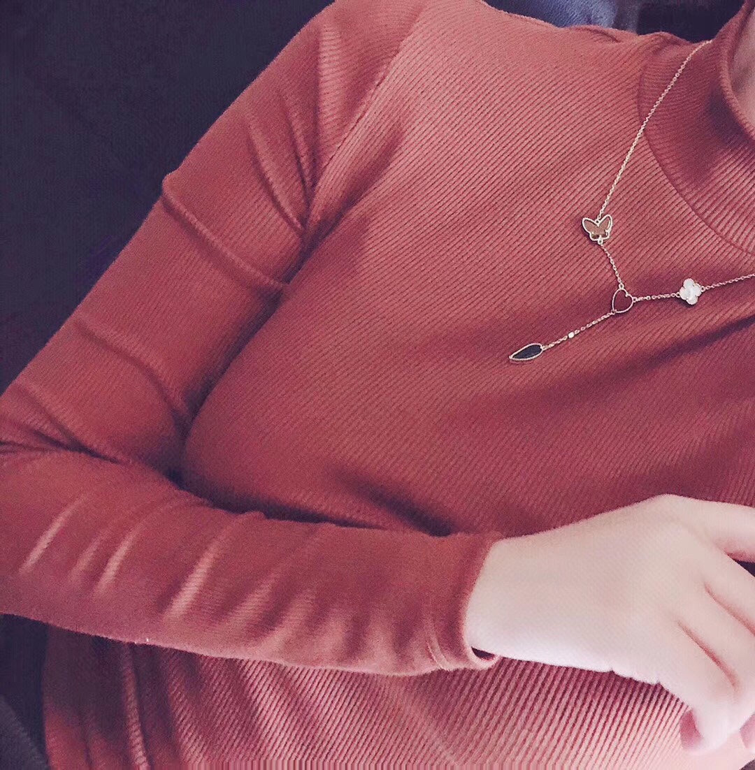 [Everoly JW]LUCKY SPRING 4 MOTIFS ROSE GOLD NECKLACE