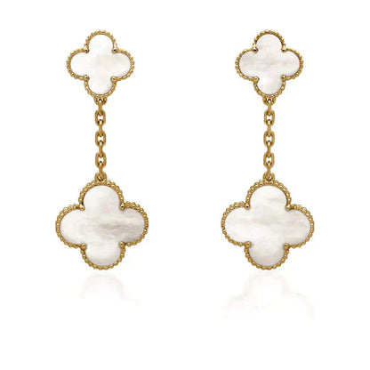 [Everoly JW]CLOVER 2 MOTIF WHITE MOP EARRINGS
